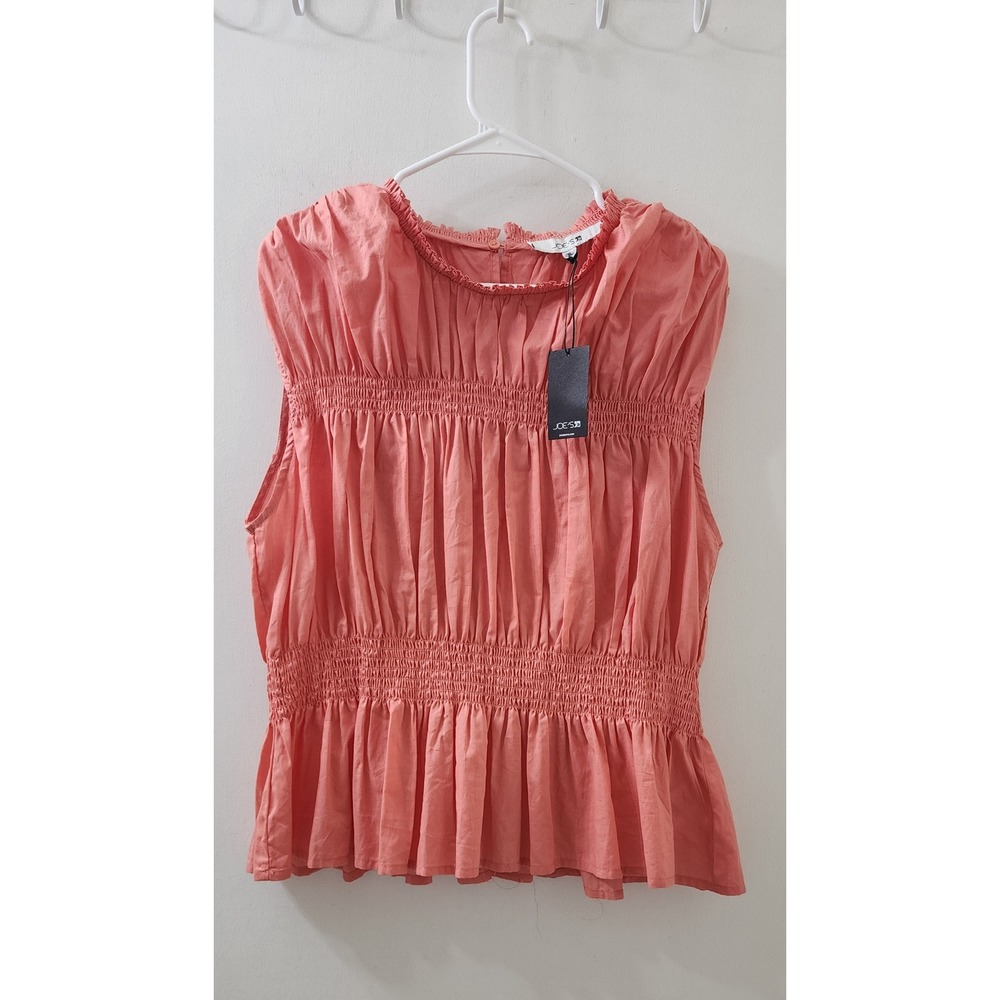 Joe's Jeans Lantana Sleeveless Voile Smocked Peplum Top Coral Pink XL JW2SS2009